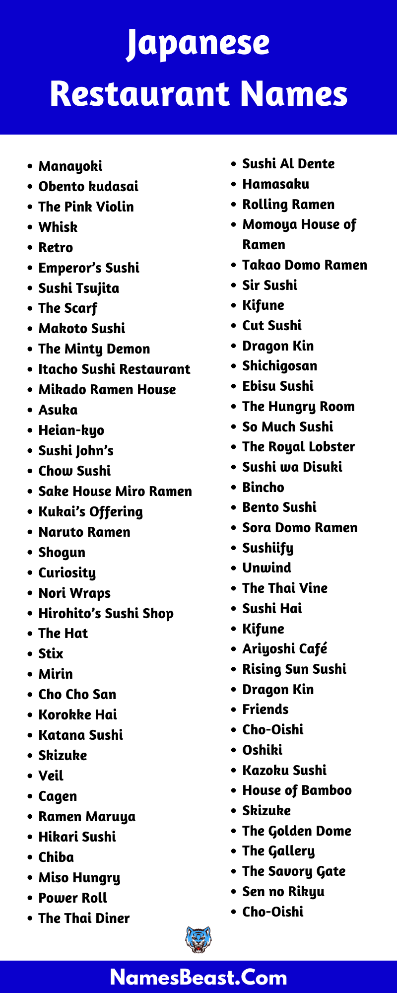 Japanese Restaurant Name Ideas