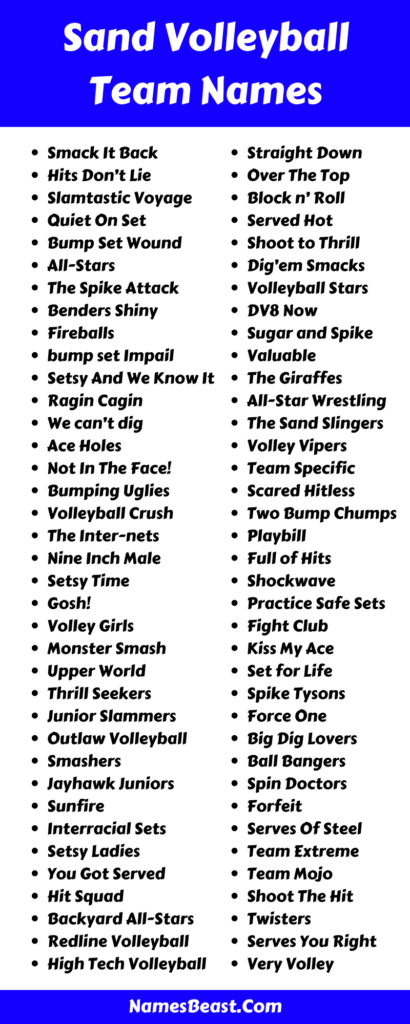 Sand Volleyball Team Name Ideas